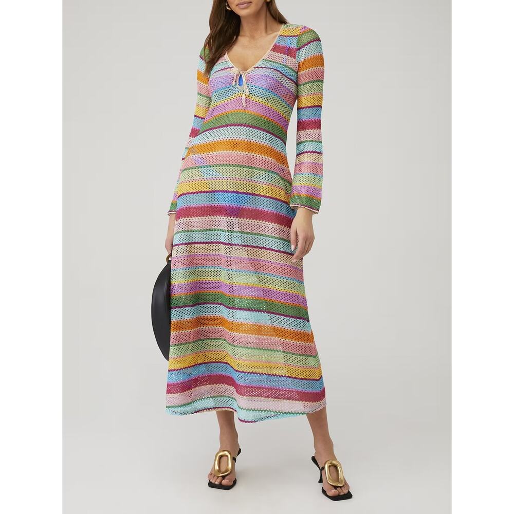 Show Me Your Mumu Vacay Striped Crochet Knit Cover-Up Boho Maxi Dress Small